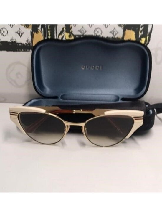 New Authentic Gucci GG0522S 005 Cat-Eye Sunglasses Ivory Brown Gradient